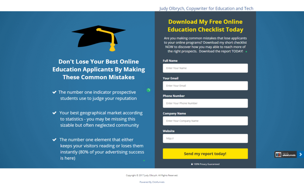 landing page - education 